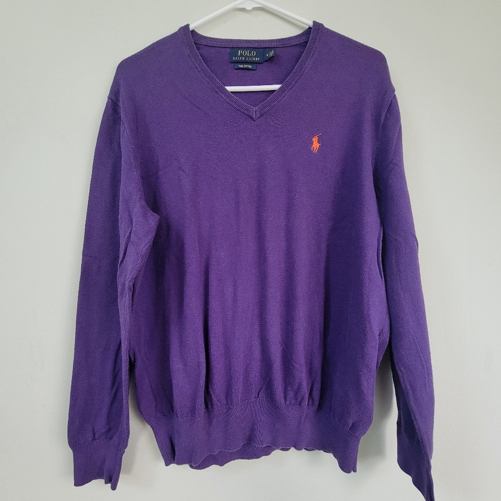 Polo Ralph Lauren V Neck Sweater Men's Size M Logo Preppy Luxury Old Money